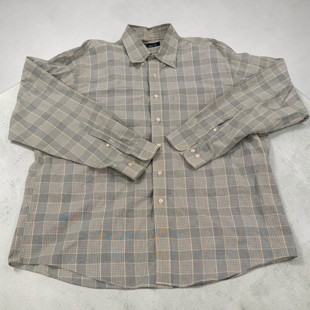 Brooks Brothers Plaid Button Down Shirt XL Yellow Green White Cotton Classic